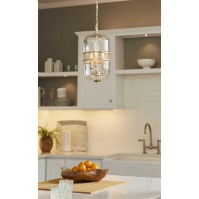 Cayce Vintage Gold 3-Light Globe Pendant with Hexagonal Glass Design