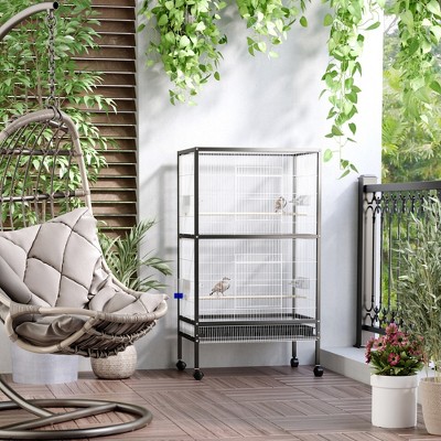 PawHut 54" Black Iron Rolling Aviary Bird Cage with Stand