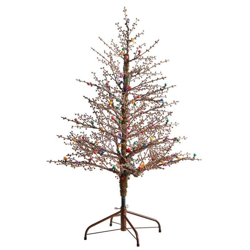 Nearly Natural 4&#39; Pre-Lit LED Flocked Berry Twig Artificial Christmas Tree Multicolor Lights, 3 of 9