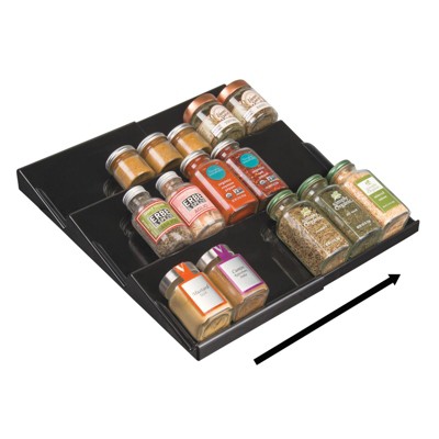 mDesign Expandable Plastic Spice Rack Kitchen Drawer Organizer 3 Tiers Black