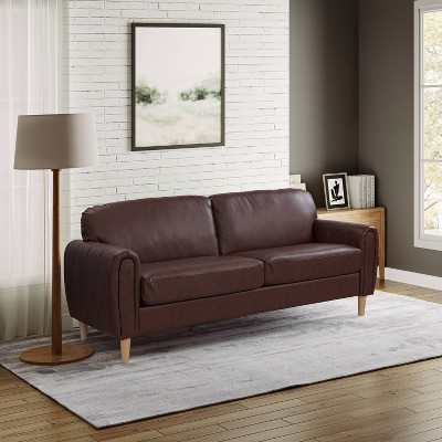Brown Faux Leather Tufted Sofa with Removable Cushions