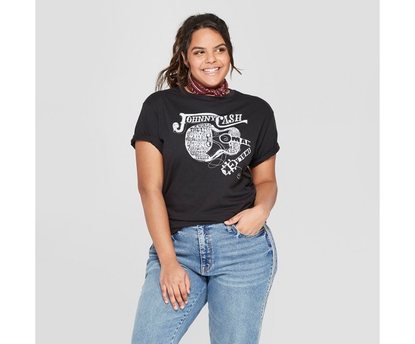 Women's Johnny Cash Plus Size Short Sleeve T-Shirt - (Juniors') - Black 1X