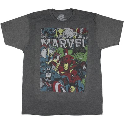 Seven Times Six Marvel Men's Avengers Heros Ready to Fight Retro Halftone Print T-Shirt Grey