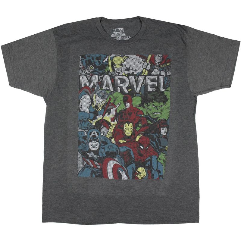Marvel Men's Avengers Heros Ready to Fight Retro Halftone Print T-Shirt, 1 of 5