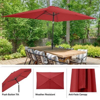 Pure Garden 10 Ft Red Polyester Rectangular Patio Umbrella with Steel Pole