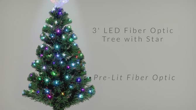Northlight 3' Prelit Artificial Christmas Tree LED Color Changing Fiber Optic with Star Tree Topper, 2 of 6, play video