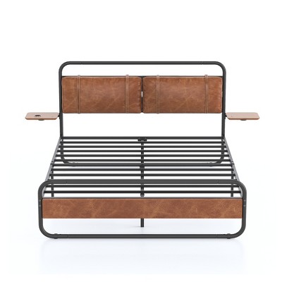 CLIHOME Metal Bed Frame Touch LED Light Platform Bed with Upholstered Headboard and Under-Bed Storage