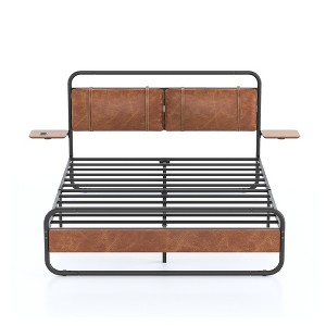 CLIHOME Metal Bed Frame Touch LED Light Platform Bed with Upholstered Headboard and Under-Bed Storage - 1 of 4