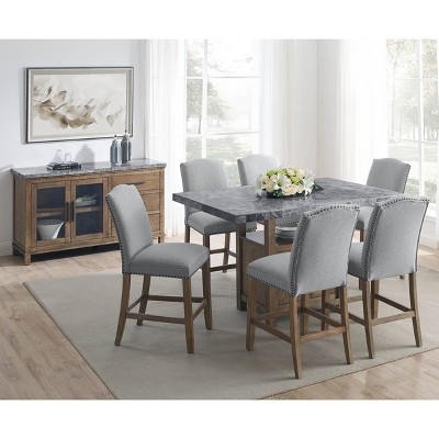 Transitional 60'' Gray Marble Top Driftwood Server with Storage