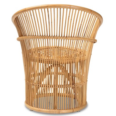 Narva 25" Brown Leather and Rattan Handcrafted Accent Chair