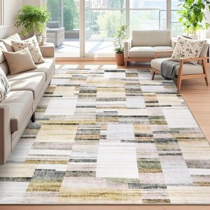 Washable Modern Geometric Rug Non Slip Low Pile Rug Contemporary Floor Cover Foldable Indoor Carpet for Living Room Bedroom Playroom Office - 1 of 4