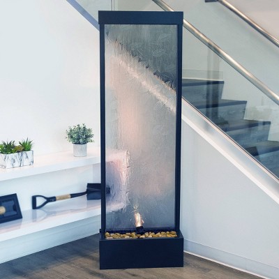 72" Clear Glass and Aluminum Waterfall Fountain with Embossed Leaves