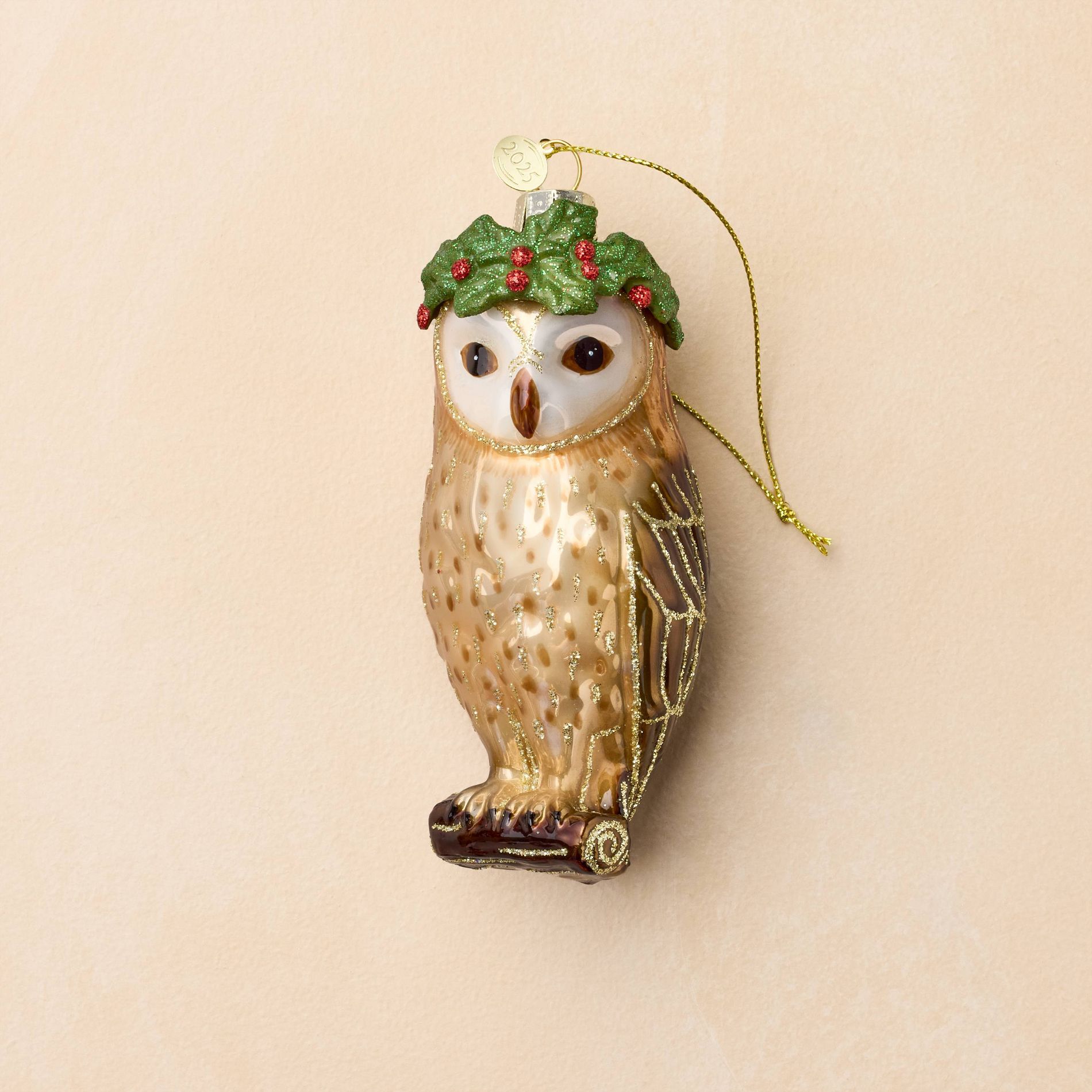 John Derian for Target Glass Owl with Laurel Christmas Tree Ornament