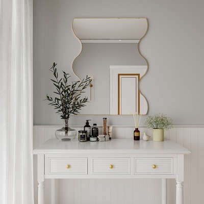 30x35 Inch Bathroom Wall Mirror, Metal Frame Curled Edge Rectangular Mirror Wall Mounted Hanging Home Decor for Living Room Entryway Golden