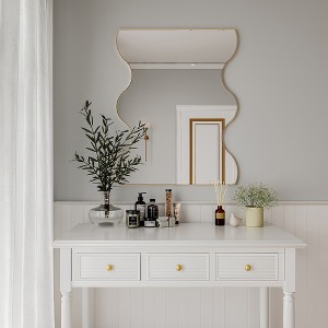 30x35 Inch Bathroom Wall Mirror, Metal Frame Curled Edge Rectangular Mirror Wall Mounted Hanging Home Decor for Living Room Entryway Golden - 1 of 4