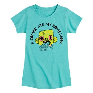 Girls' - Instant Message - A Zombie Ate My Homework Fitted Short Sleeve Graphic T-Shirt - 1 of 4