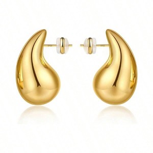 Chunky Gold Hoop Earrings, Lightweight Teardrop Drop Earrings, Sterling Silver, Trendy Women's - 1 of 4