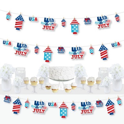 Big Dot of Happiness Firecracker 4th of July - Red, White and Royal Blue Party DIY Decorations - Clothespin Garland Banner - 44 Pieces