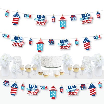 Big Dot of Happiness Firecracker 4th of July - Red, White and Royal Blue Party DIY Decorations - Clothespin Garland Banner - 44 Pieces