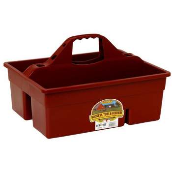 Little Giant DuraTote Plastic Tote Box Organizer with Grip Handle, 2 Compartments and Extra Thick Sidewalls for Tool Storing and Carrying, Burgundy