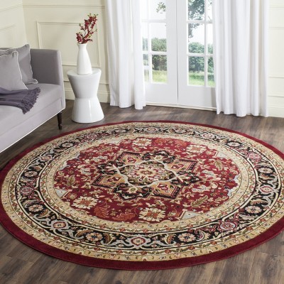 Lyndhurst Red and Black Round Floral Synthetic Rug