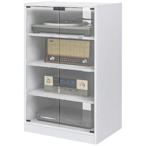 Aghana Digitals Distressed Black Media Stand with 4-Tier Adjustable Shelves, Tempered Glass Doors, - 1 of 4