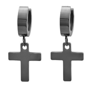 Steeltime Ladies Black IP stainless steel cross earrings - 1 of 4