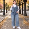 Women's Plus Size Two Piece Outfits Button-Up Jean Denim Vests and Wide Leg Stretch Denim Jeans Set - Agnes Orinda - 2 of 4