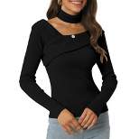 Seta T Women's V Neck Cross Off Shoulder Long Sleeve Ribbed Knit Slim Fit Sweaters