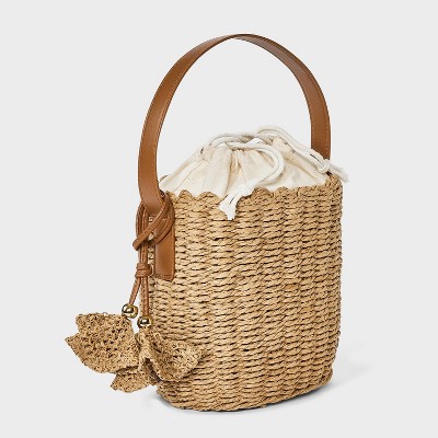 Universal Thread Straw Drawstring Bucket Handbag - Universal Thread™ Natural — фото 3