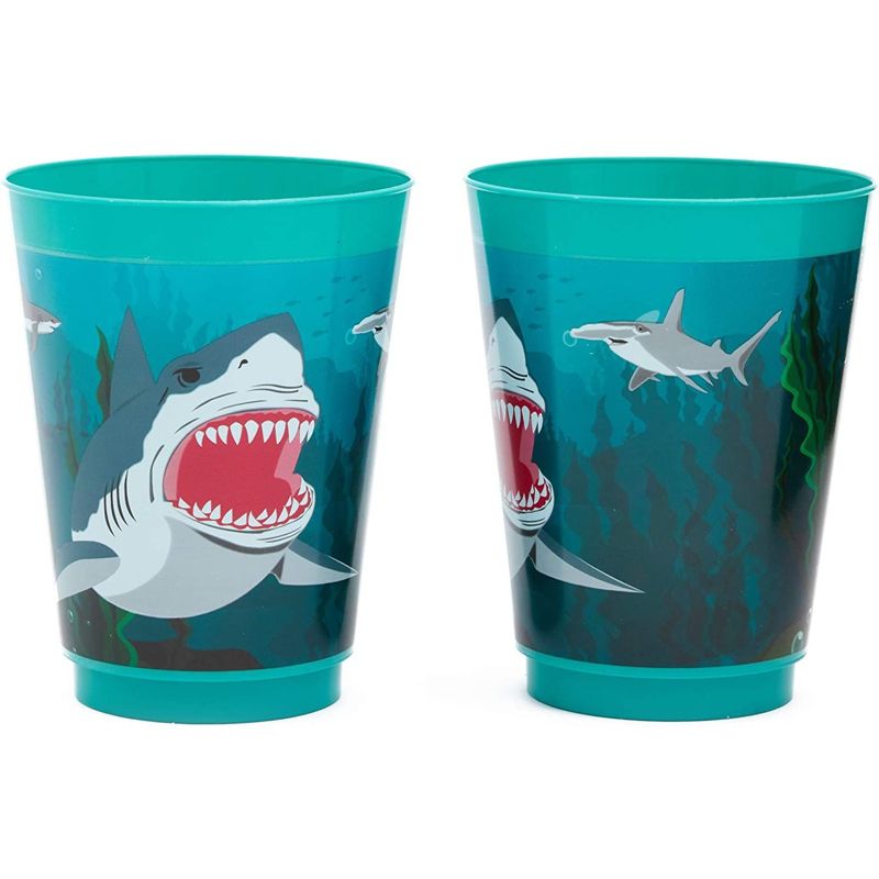 Blue Panda 16 Packs Plastic 16 oz Party Cups Shark Theme Reusable Tumblers for Boys Kids Birthday, Blue, 3 of 6