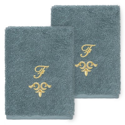 Linum Home Textiles 100% Turkish Cotton MONICA Gold Thread 2PC Embellished Washcloth Set
