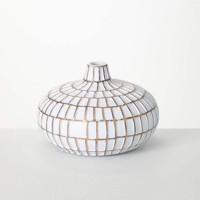Sullivans Gold Brushed Mod Pattern Vase 6.5"H White