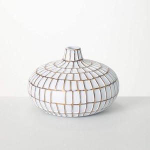 Sullivans Gold Brushed Mod Pattern Vase 6.5"H White - 1 of 4