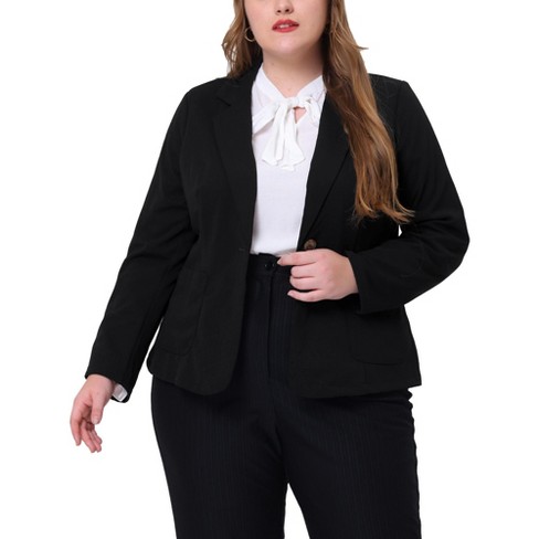 Agnes Orinda Women's Size Work Formal Notch Lapel Buttons Front Blazers Jackets Black :