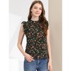 Allegra K Women's Ruffle Sleeveless Casual Stand Collar Summer Floral Top - 2 of 4
