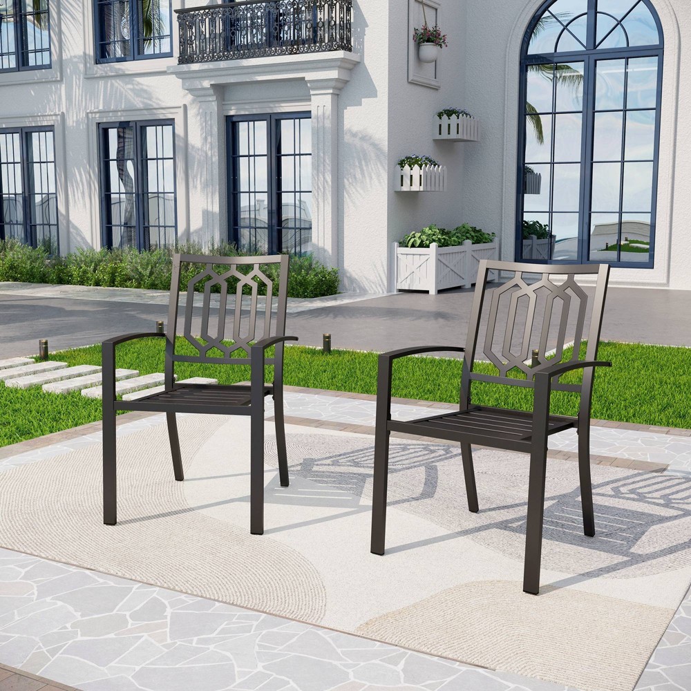 Photos - Garden Furniture 2pc Patio Stackable Metal Deck Chairs - Captiva Designs: Weather-Resistant, Black Steel