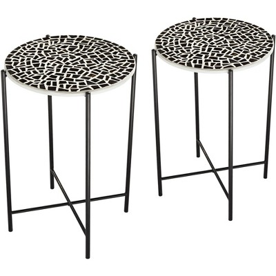 Teal Island Designs Mavos Mosaic Tile Top Round Side Tables Set of 2