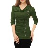 Allegra K Women's Cowl Neck Long Sleeves Buttons Decor Solid Ruched Top - 4 of 4