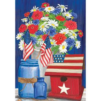 Red White and Blue Patriotic House Flag Floral 28" x 40" Briarwood Lane