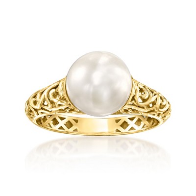 Ross-Simons 9-9.5mm Cultured Pearl Filigree Ring in 14kt Yellow Gold