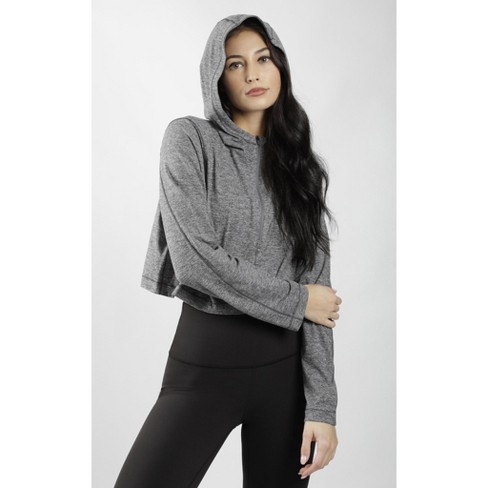 90 Degree By Reflex Womens Athletic Fit Long Sleeve Hooded Basic Sweatshirt  - Gray X Large