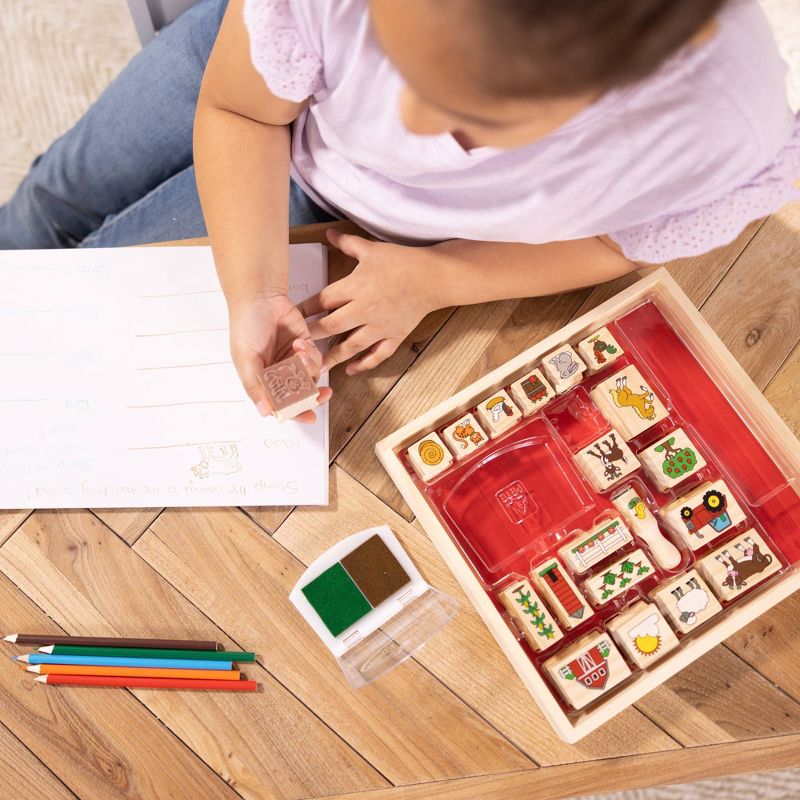 Melissa &#38; Doug Stamp-a-Scene Wooden Stamp Set: Farm - 20 Stamps, 5 Colored Pencils, and 2-Color Stamp Pad, 6 of 10
