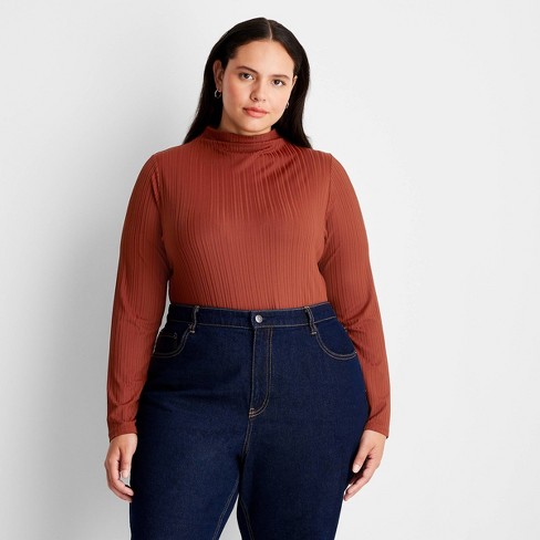 Women's Long Sleeve Mock Neck Textured Shirt - Future Collective™ With Reese  Blutstein Rust 1x : Target