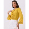 Allegra K Women's Round Neck Bell Long Sleeve Smocked Hem Cropped Blouse - 2 of 4