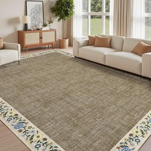 Area Rugs for Living Room Bedroom Modern Floral Bordered Rug Non-Slip Low Pile Accent Carpet Soft Foldable Rug Home Decor - 1 of 4