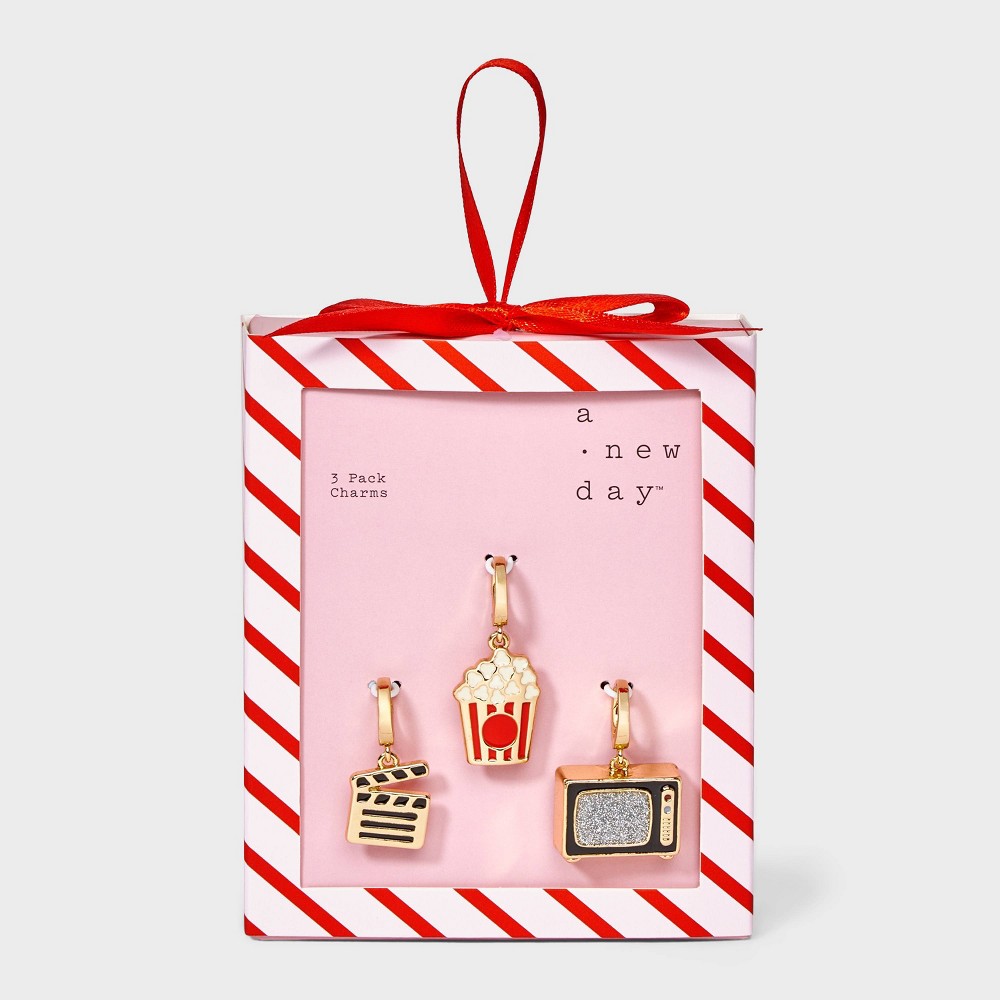 Movie Marker Popcorn and TV Charm Necklace Set 3pc - A New Day™ Gold