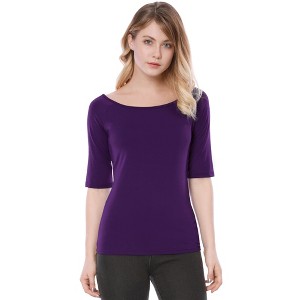INSPIRE CHIC Women's Half Sleeves Scoop Neck Fitted Layering Soft T-Shirt - 1 of 4