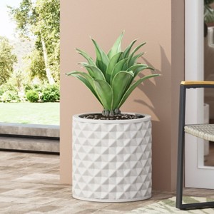 KWPZQEB Fluted Round Planter, Lightweight Concrete Plant Pot, Elegant Planters for Indoor Plants with Drainage Hole for Garden, Patio, Home, White - 1 of 4