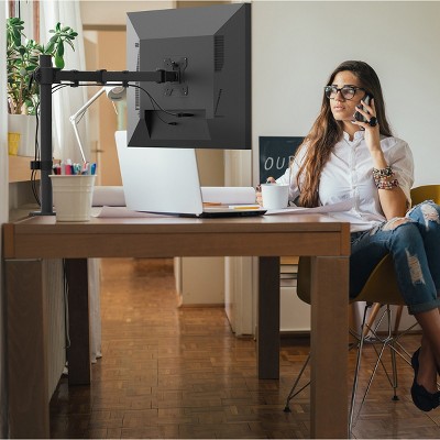 Black Powder-Coated Aluminum Full-Motion Desk Monitor Mount